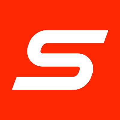 Lettera bianca stilizzata S su sfondo quadrato rosso pieno.